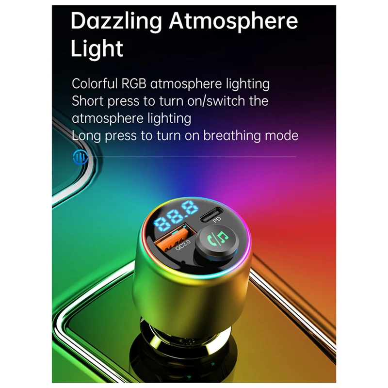 CS-BC89 Car Fast Charging 5.3 Bluetooth MP3 Player FM Transmitter QC18W Charger PD30W Translucent