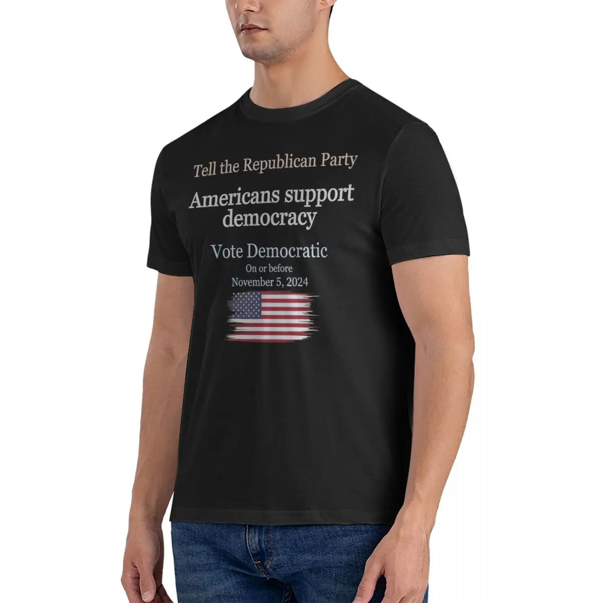 Hipster Americans Support Democracy-2024 T-Shirts Men Round Collar Cotton T Shirt 2024 USGeneral Election Short Sleeve Tee Shirt