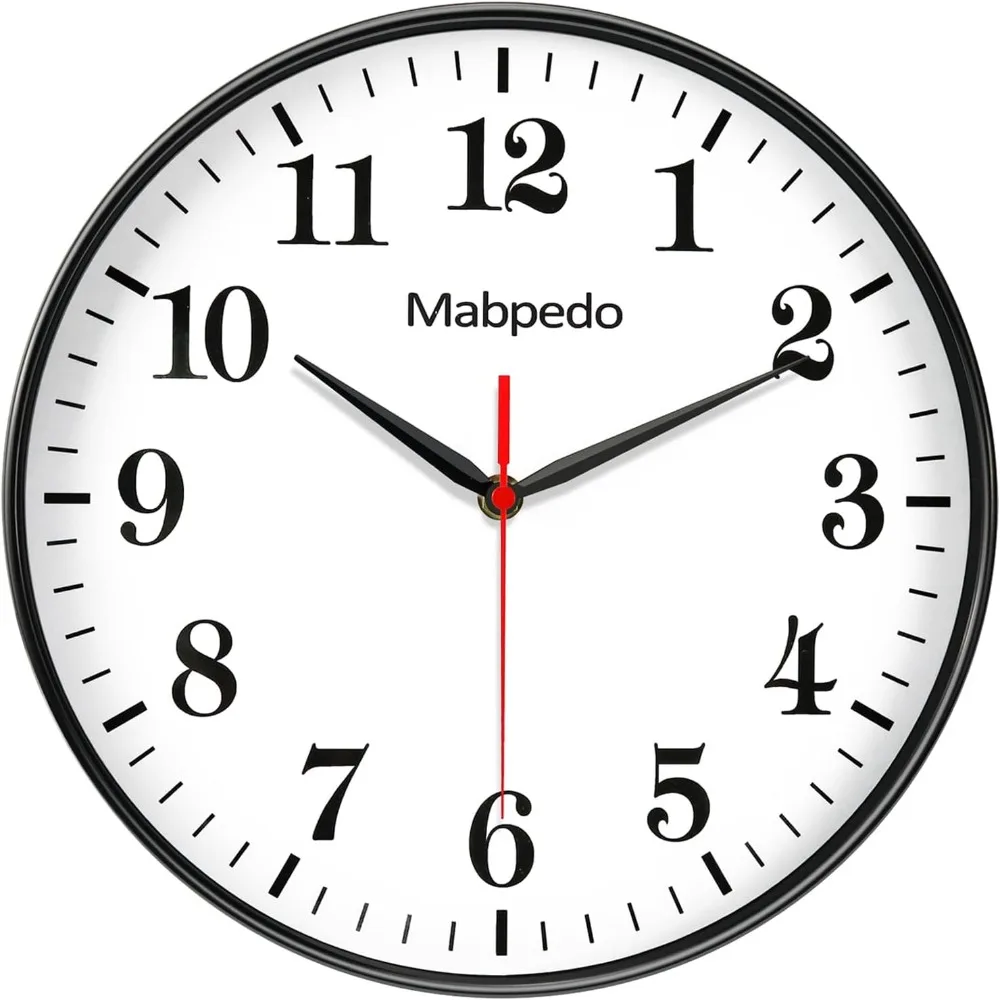 

8-inch battery-powered wall clock, classic silent analog decorative wall clock with large digits and no ticking.