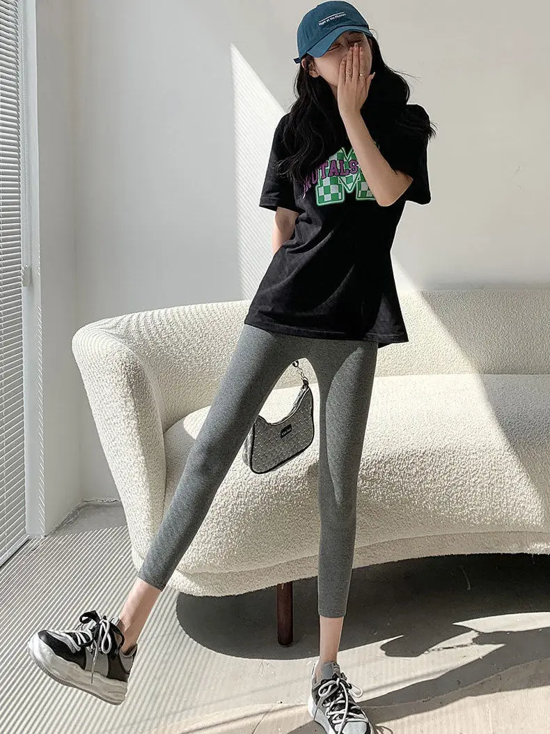 Skin Leggings Women Gym High-Stretch Mid-Length Drape Smooth Steampunk Tied Plus-Size Stretchability Buttock Thickening Wine Red