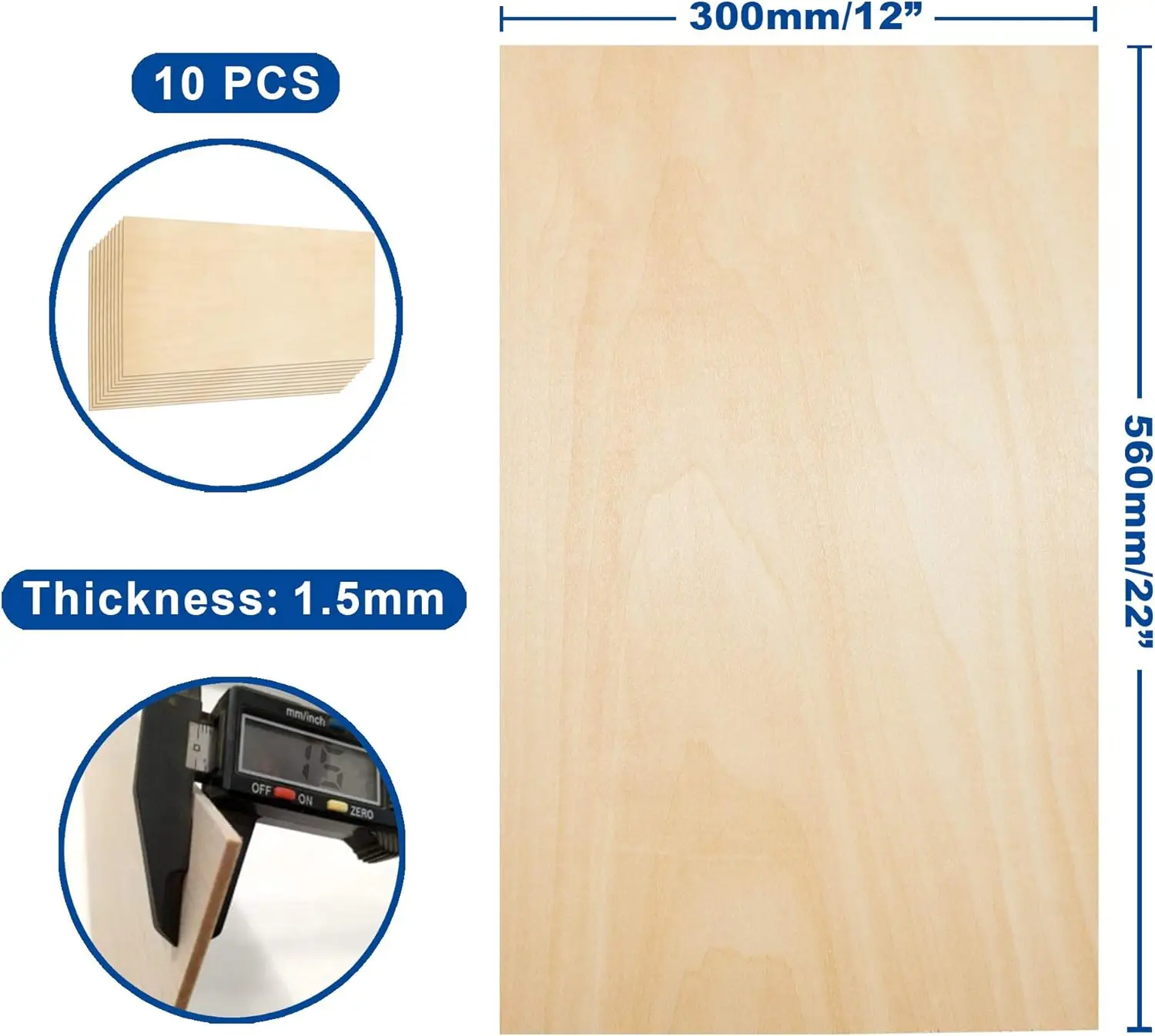 Folhas de Compensado de Madeira de Balsa Premium, 22x12 Polegadas, 1,5mm de Espessura, Pacote com 10 para Artesanato