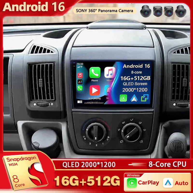 Android 16 für Fiat Ducato Peugeot Boxer Citroen Jumper 2006-2022 2K QLED Android Autoradio Multimedia Stereo Player GPS CarPlay