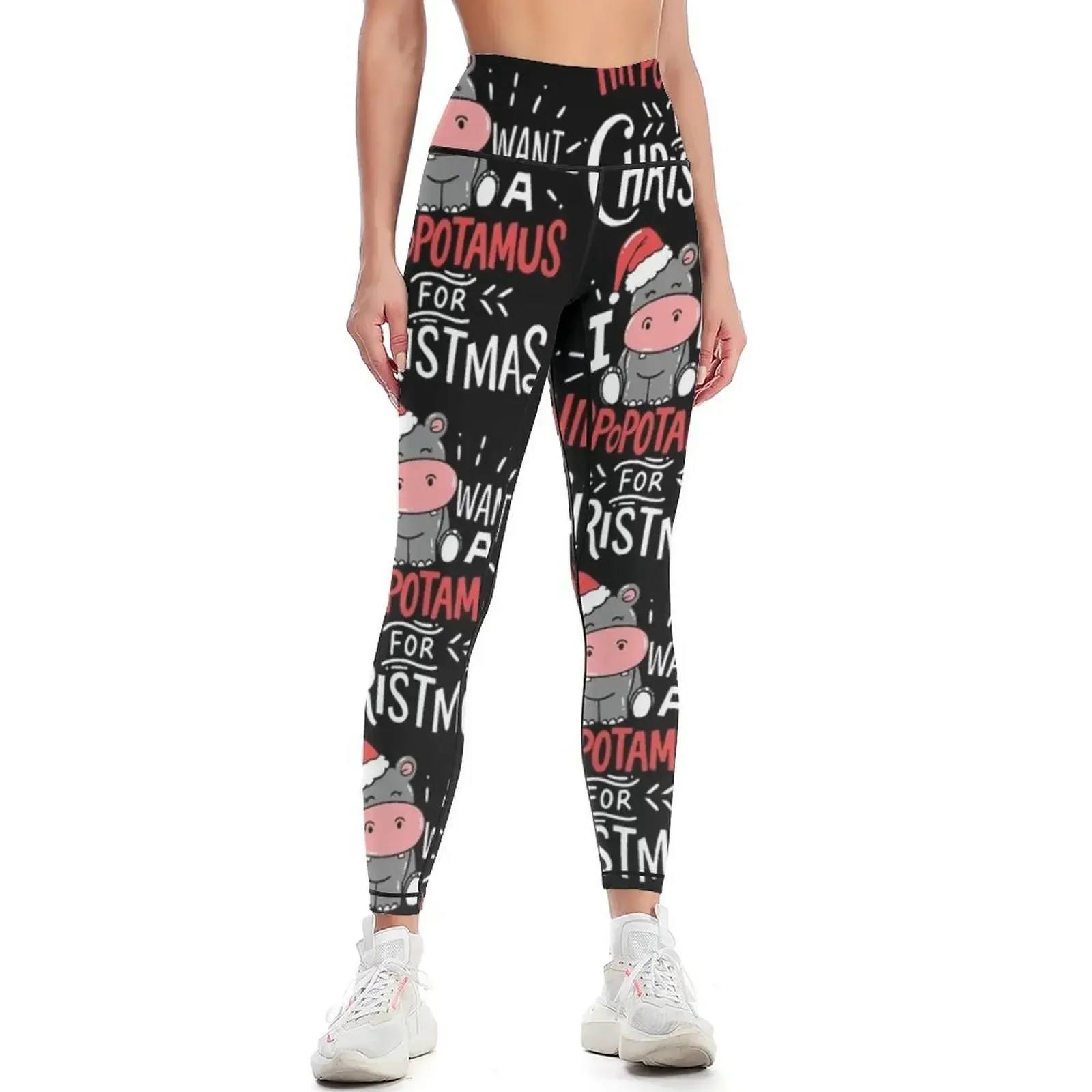 

I Want Hippopotamus For Christmas Hippo Xmas Gift Leggings flared Training pants Women sports Fitness clothing Womens Leggings