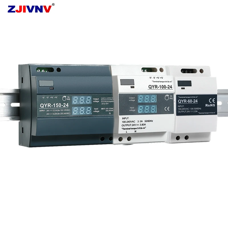 60W 100W 150W Din Rail Switching Power Supply with LED display AC 110/220V DC 12V 15V 24V 36V 48V SMPS 35mm standard rail QYR-60