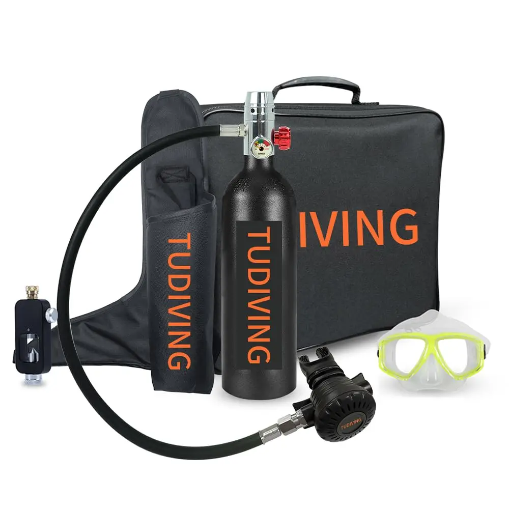 

TUDIVING 300Bar 1L Баллон для подводного плавания с очками для дайвинга, сумочкой. Поддержка 10-минутного многоразового кислородного бака для дайвинга