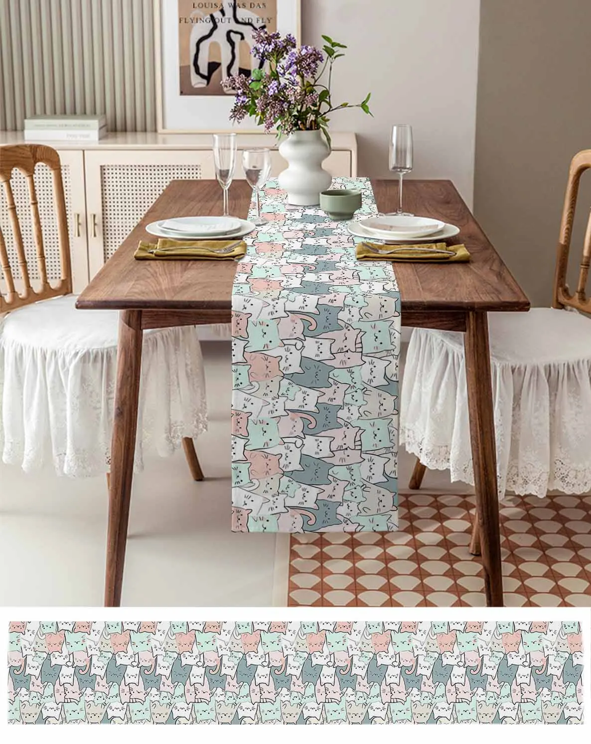 Cat Line Hand Drawn Table Runner for Dining Table Wedding Decoration Tablecloth Home Decor Table Runner