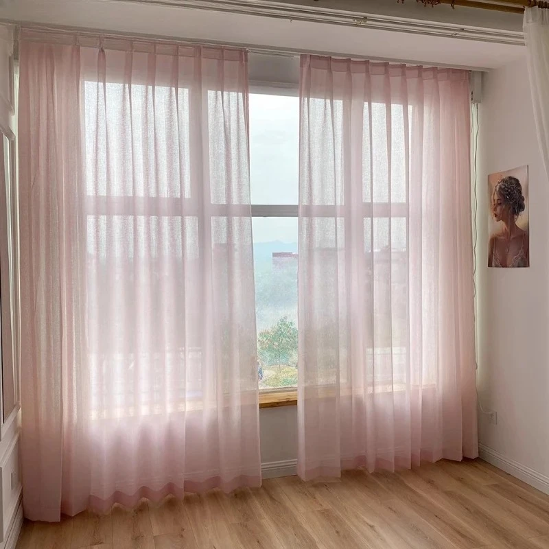 

Pink Tulle Chiffon Sheer Curtains High Quality Sunshade Gray Tulle Curtains for Living Room Thick Yarn Voile Organza Drapes