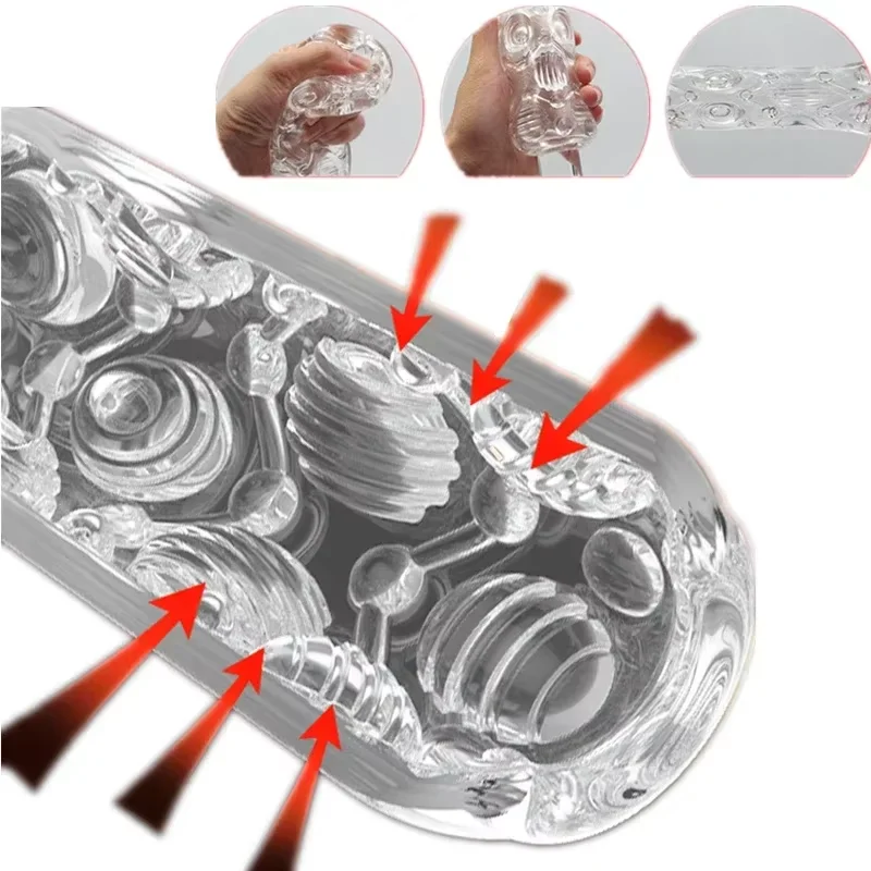 Przezroczysty męski kubek do masturbacji Penis Sex zabawki dla mężczyzn ćwiczenia wytrzymałościowe miękka cipka samolot puchar sztuczna pochwa Cock Sleeve