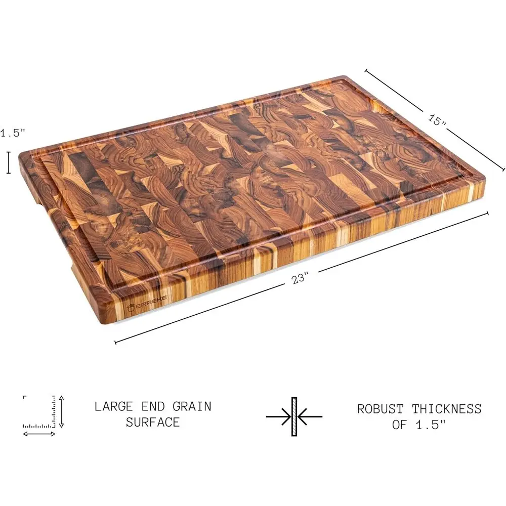 لوح تقطيع كبير من خشب الساج مقاس 23 × 15 × 1.5 مع أخدود عصير وأقدام غير قابلة للانزلاق للاستخدام المتين في المطبخ