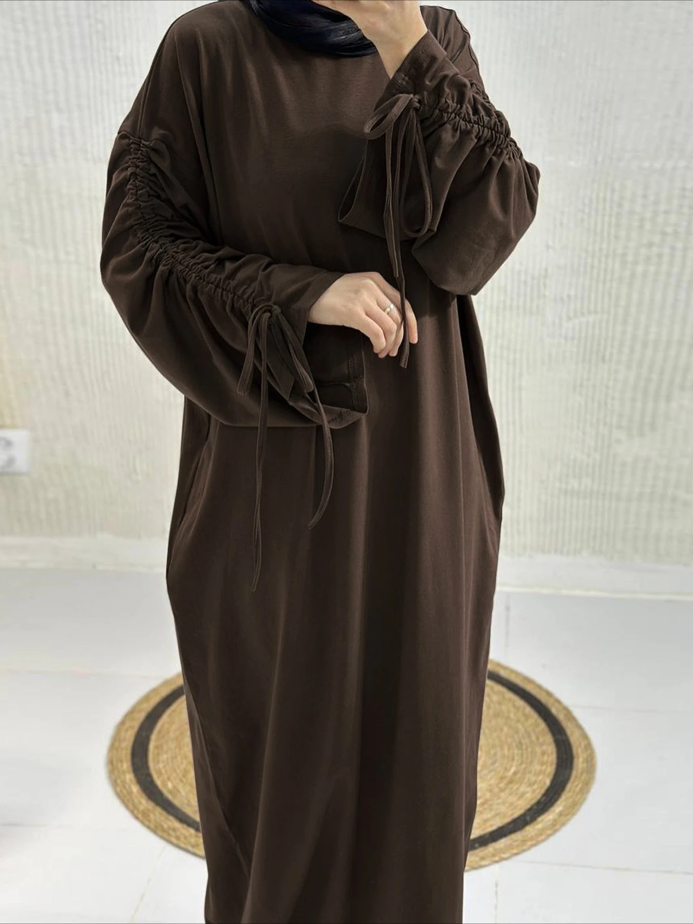 Abito da donna Abaya Dubai Eid Polsino musulmano con coulisse Party Jalabiya Ramadan Lungo Abaya Marocco Caftano Abiti Largos Abito arabo