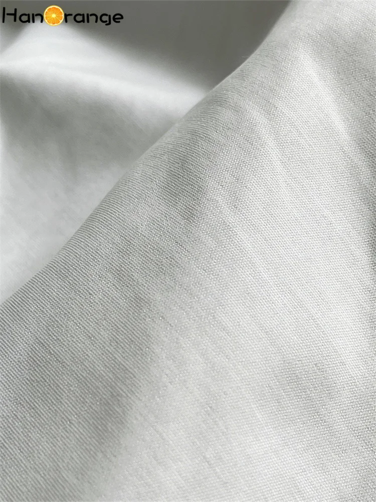 HanOrange 2025 Spring Shirt Dress Loose Profile Tie Waist Art Half Sleeve Dress White/army Green