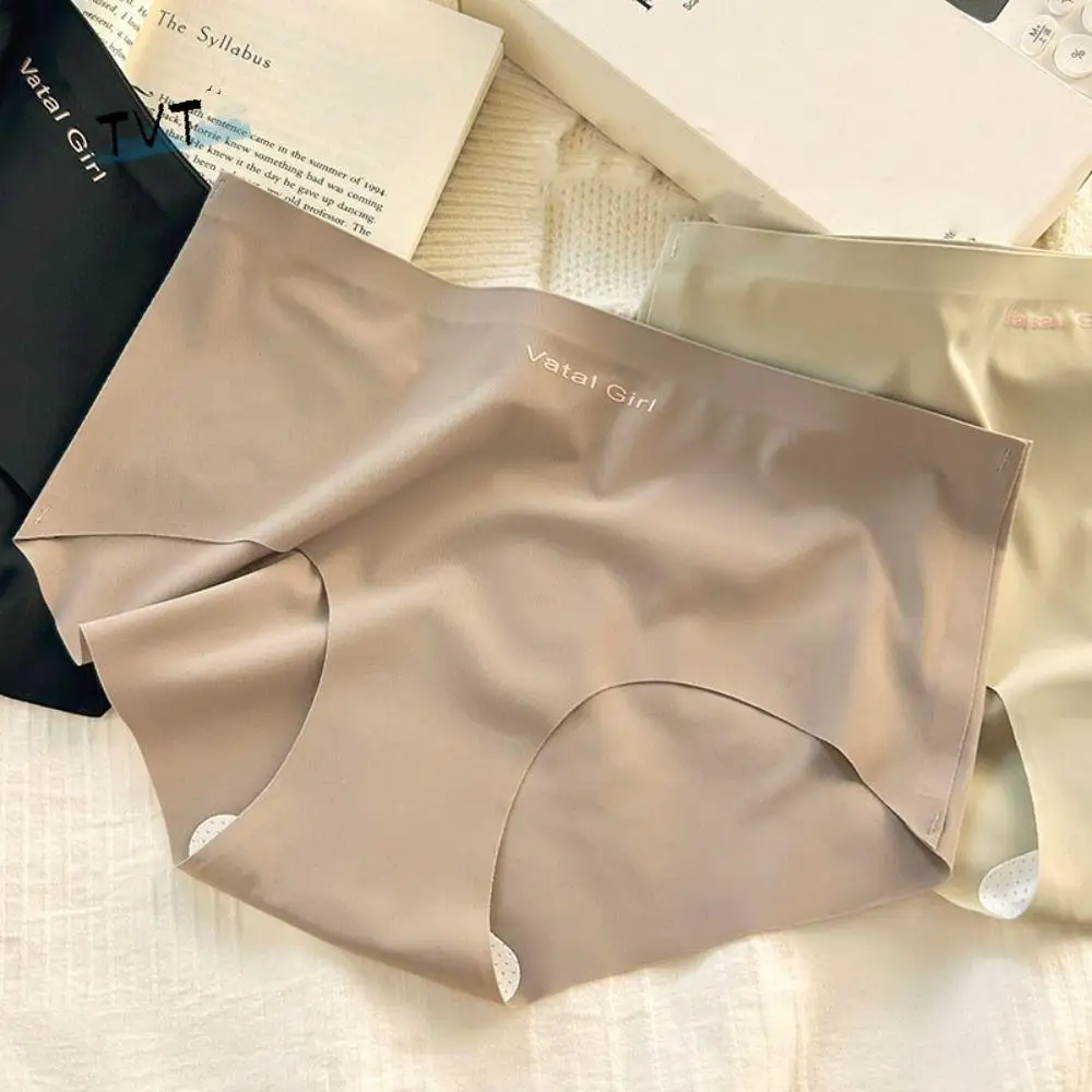 

Simple Letter Ice Silk Panties Mid Waist Thin Seamless Briefs Lingerie Cotton Crotch Underwear for Women Gifts