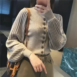 Fashion Turtleneck Spliced Folds Lantern Sleeve Shirt Women's Clothing 2023 Autumn Winter New Casual Tops Loose Korean Blouse