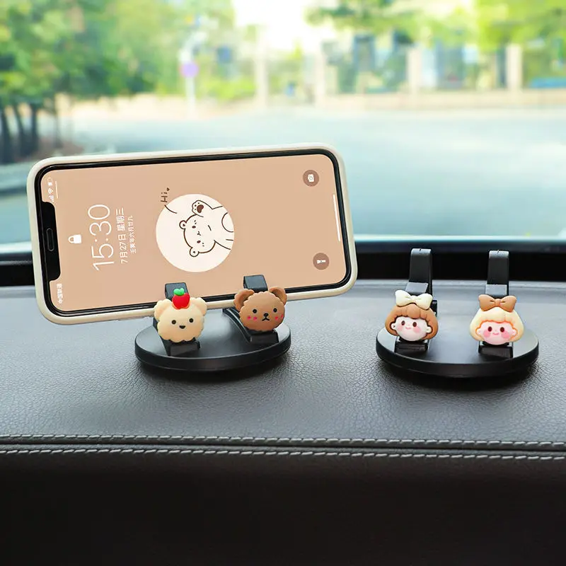 Universal Car Mobile Phone Holder Women Cartoon Bear Car Central Control Instrument Frame Accessories Interior