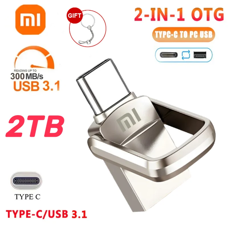 XIAOMI 2TB Original USB 3.1 Flash Drive High-Speed Pen Drive 1TB Metal Waterproof Type-C USB Memory For Computer Storage Devices