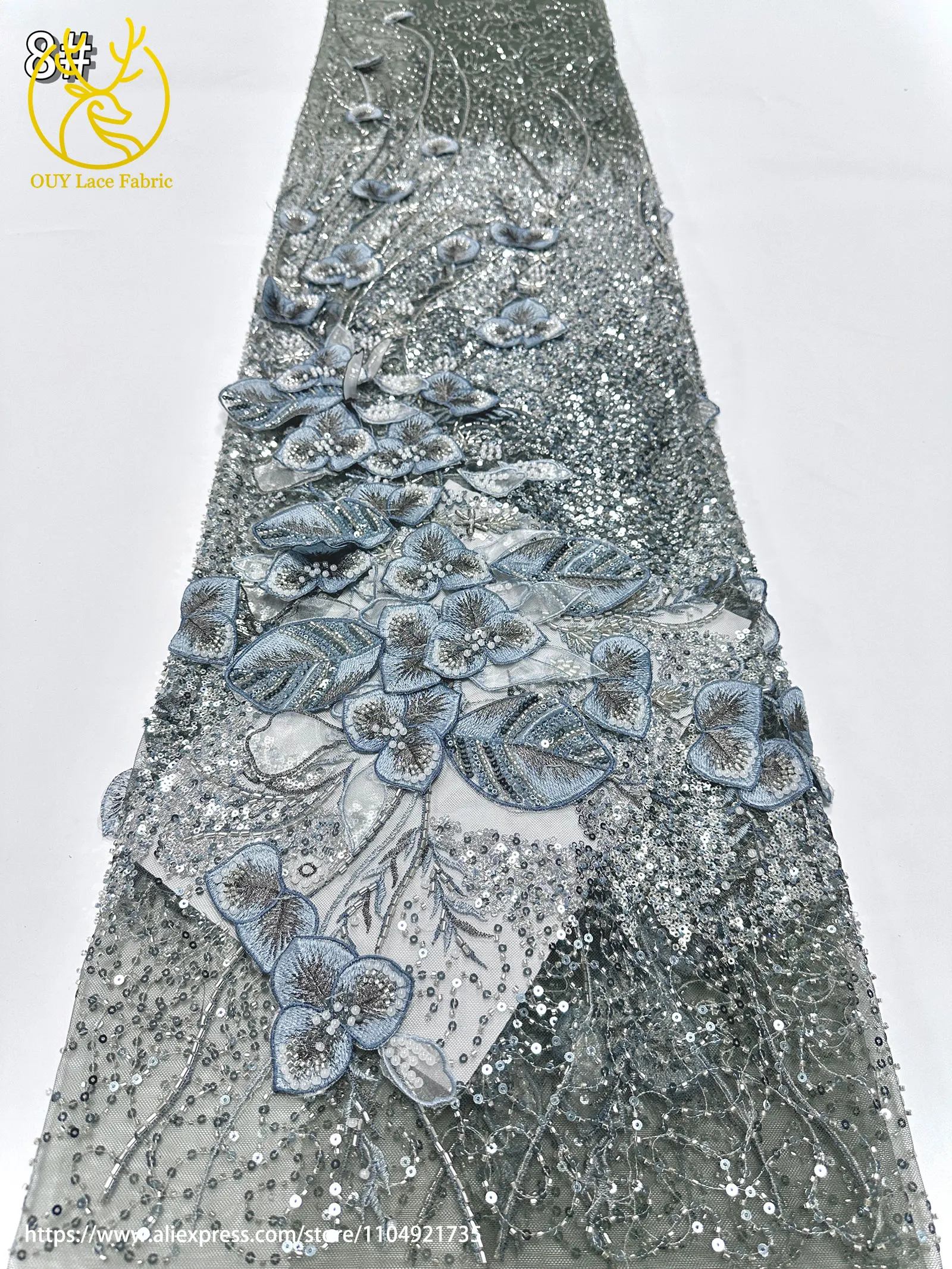 Französischer Luxus 3D-Blumen-Stickerei-Spitzenstoff 2026 Afrika Nigeria Pailletten-Perlen-Spitzenstoff für Braut-Hochzeitskleid Nähen – Detail 27