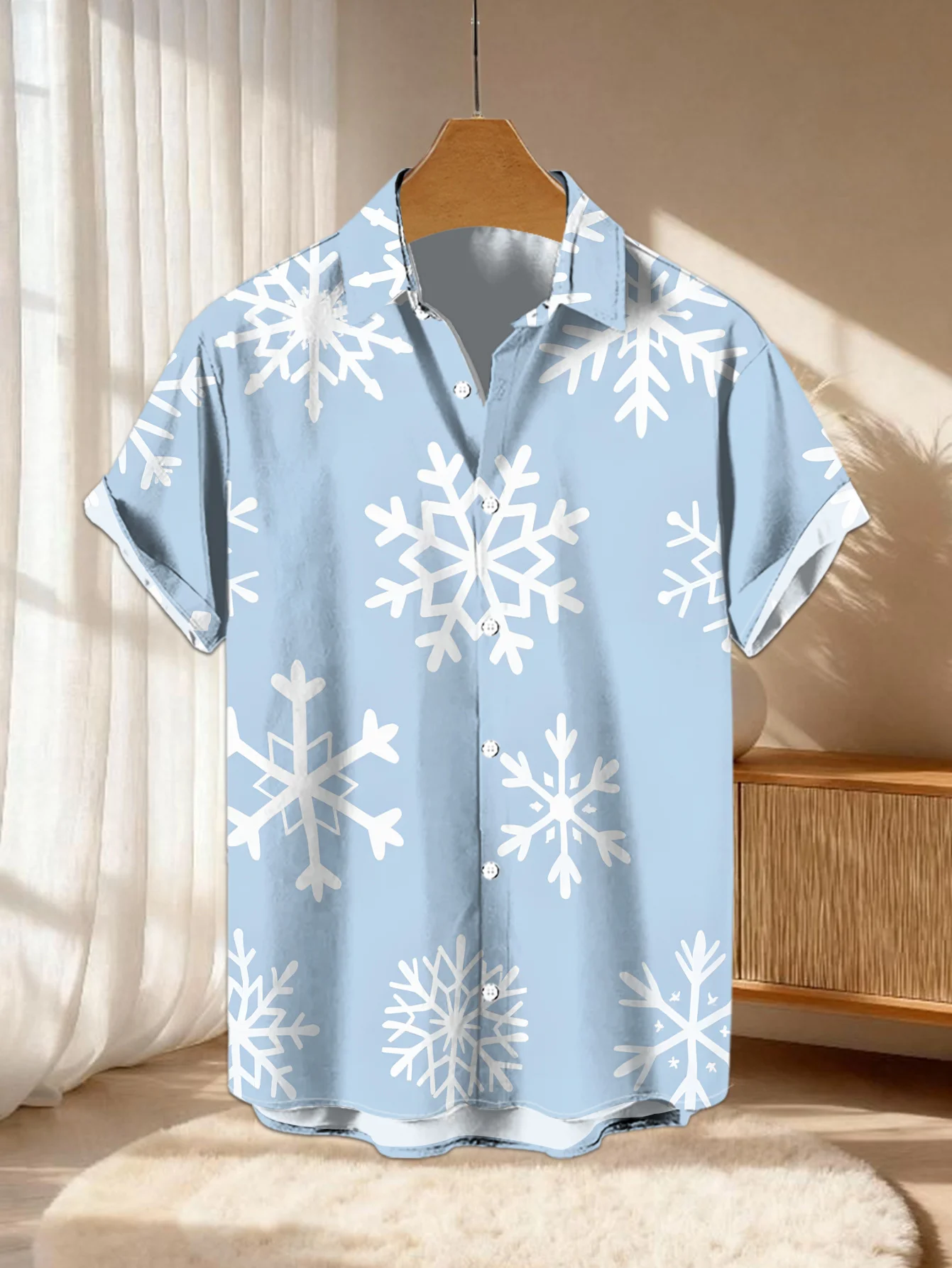 Men Short Sleeve Shirt Colorful Christmas Tree Print Lapel Casual Holiday Party Button Down Tops Men's Clothing