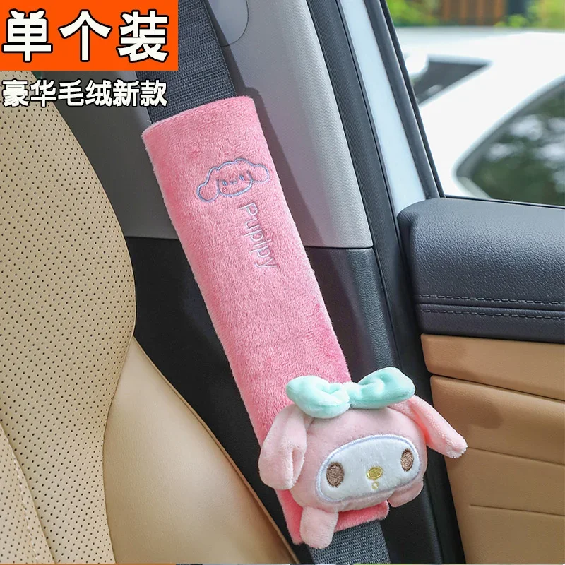 Sanrio Cinnamoroll Car Seat Belt Cover Kuromi My Melody Car Safety Belt Universal Cartoon Plush Seat Belt Cover Auto Accessories