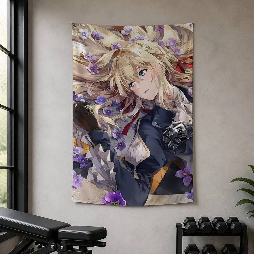 Violet E-Evergarden  Decorative Hanging Flag with Grommets for Garage Bedroom Dorm Wall Decor