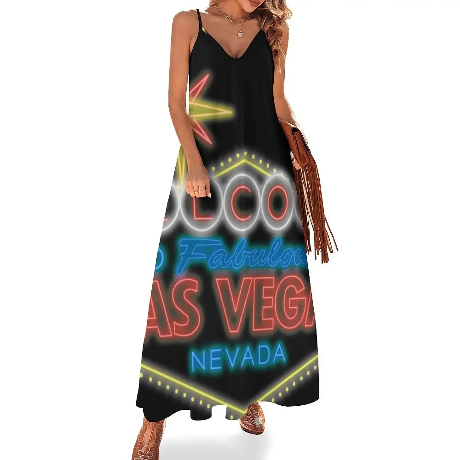 

Welcome to Las Vegas sign digital drawing night Sleeveless Dress dress korean style Dress