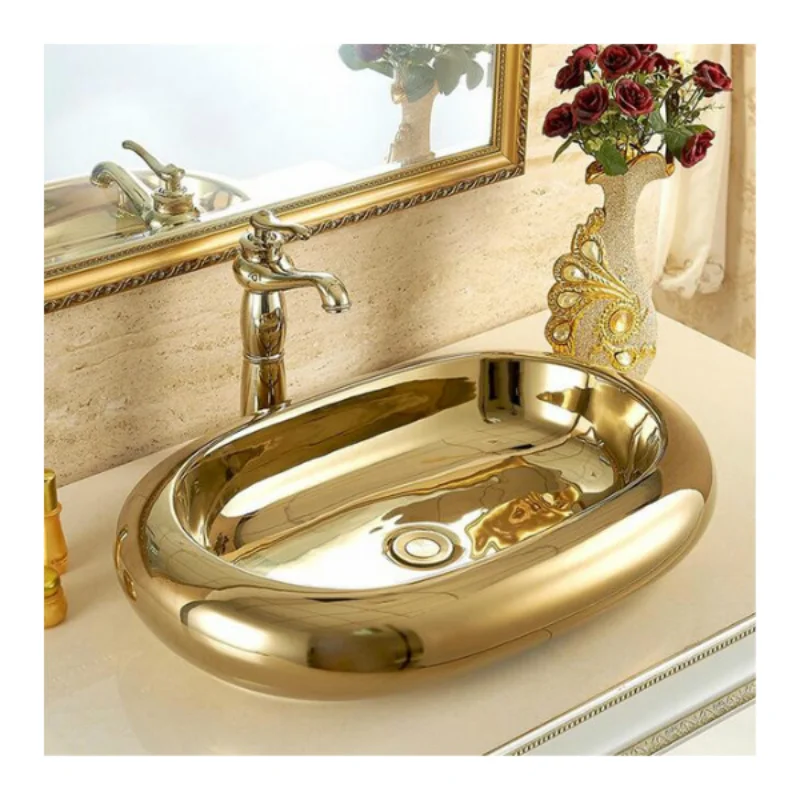 High quality bathroom cheap washing golden plated oval basin KD-16GBB