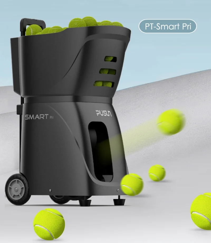 Tennis machine with app-controlled random rotary drill for club coaches and home training