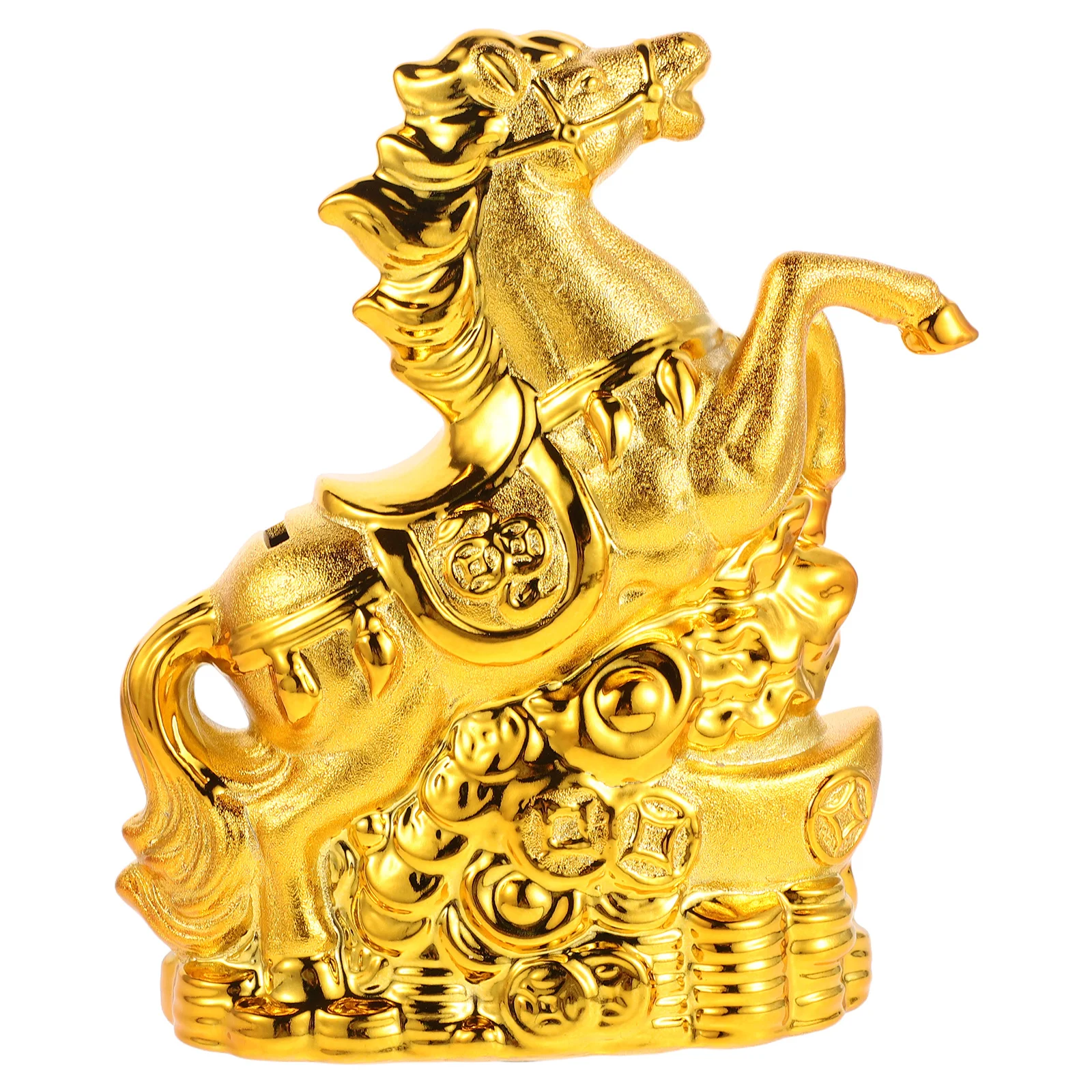 

Ceramic Zodiac Horse Bank Lifelike Design Golden Coin Holder Home Decor Money Box Ornament for Shelves Desks Living Room