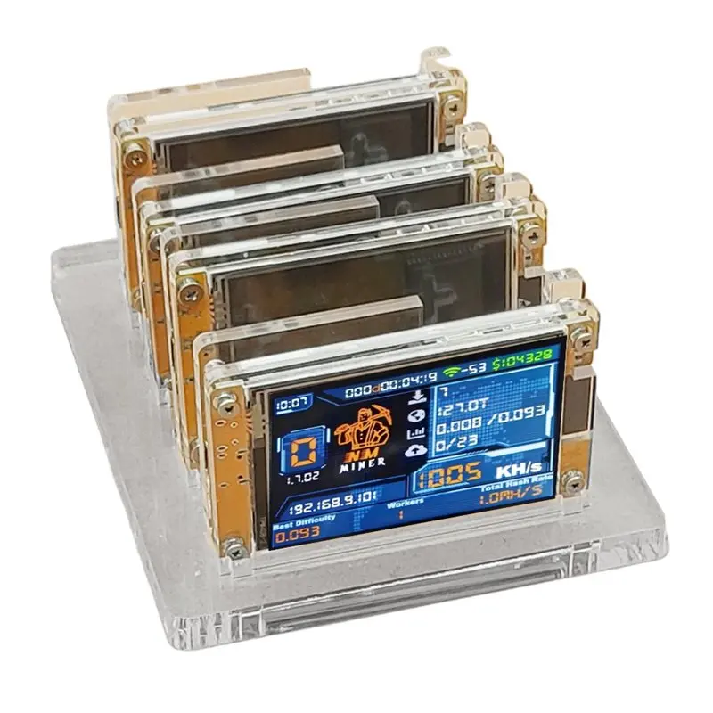 QWE-Stand 4X 1000KH/S Nmminer Nerdminer+ 4 Slots Bitcoin Crypto Solo Miner 2.8 Inch Smart Display For Home