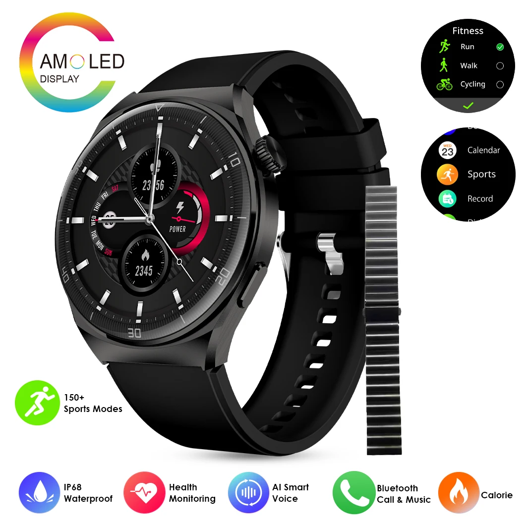 

Pinteek relogio smartwatch AMOLED Screen trajectory HeartRate Bluetooth Call 1.43" relogio masculino SmartWatch IP68