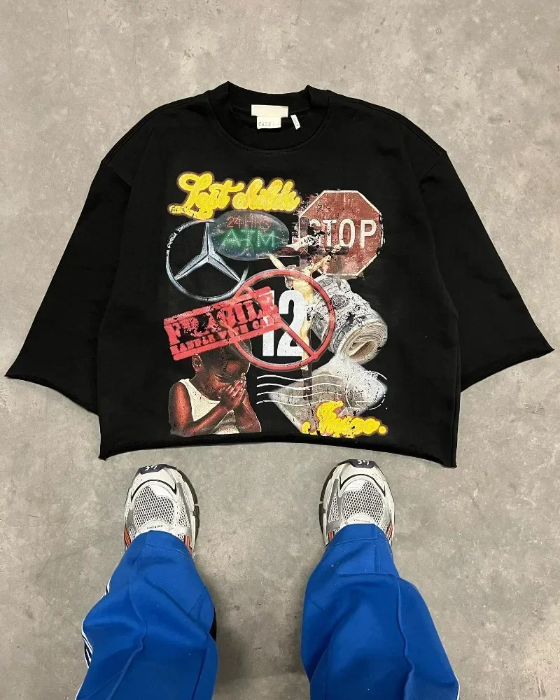 Y2k High Street Retro Anime Cartoon Alphabet Print Oversized Mens T-shirt Harajuku Trend Fashion Loose Couple New in Shirt