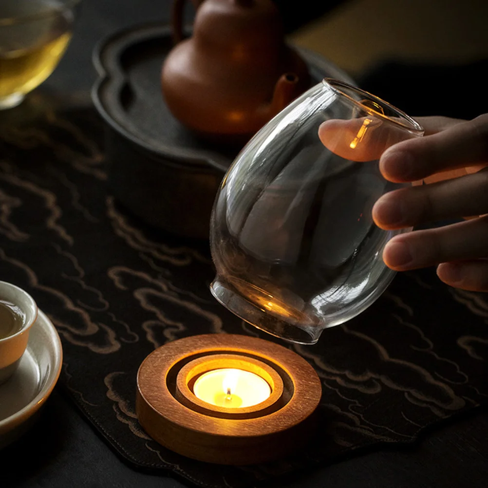 

Clear Glass Holder for Pillar Candles Household Compact Windproof Candlestick Space-Saving Transparent Glass Base