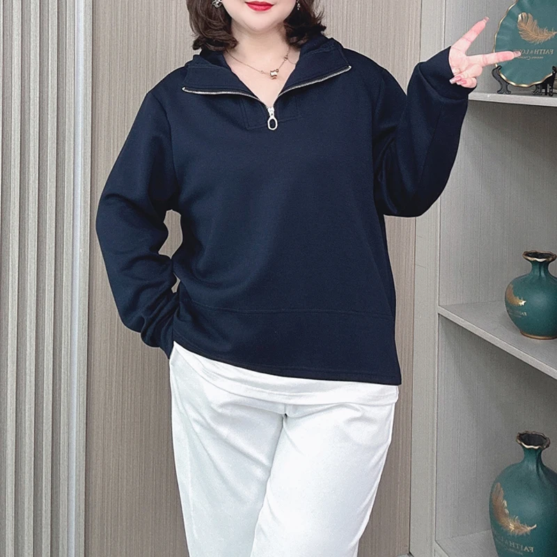 Spring/Autumn New Casual Hoodie Women Plus Size Loose Scuba Knitting Fabric Fake Two Pieces Long Sleeve Hooded Sweatshirts 6382