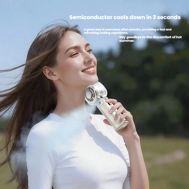 High-Speed Portable Turbo Handheld Misting Fan with Semiconductors for Office Foldable Mini Ice Cooling Fan Wind Cannon