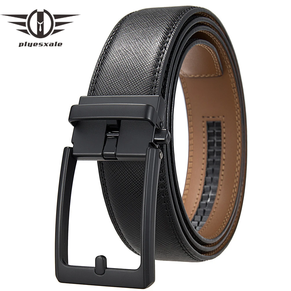 Plyesxale 3.5cm Width Formal Belt For Men Genuine Leather Black Luxury Designer Mens Automatic Buckle Belts ceinture homme B1383