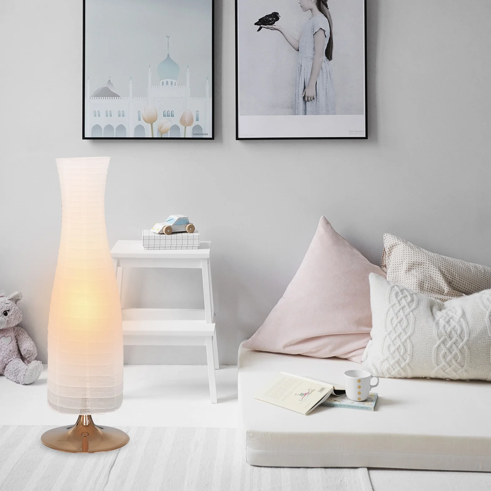 

Foldable Paper Lamp Shade Floor Standing Light Cover for Living Room Bedroom Study Modern Decorative Metal and Paper Material