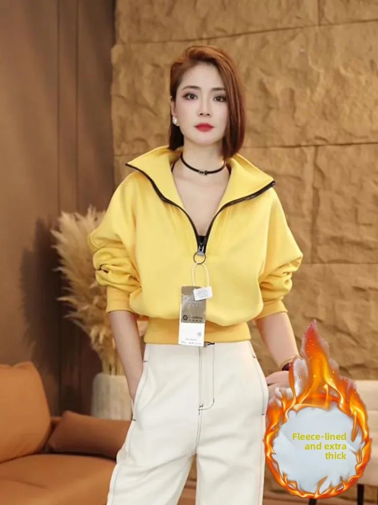 Thiened Fce Long Sve sweat à capuche femme décontracté Sle fermeture éclair Ne Design automne hiver nouveau Faion haut Streetwear