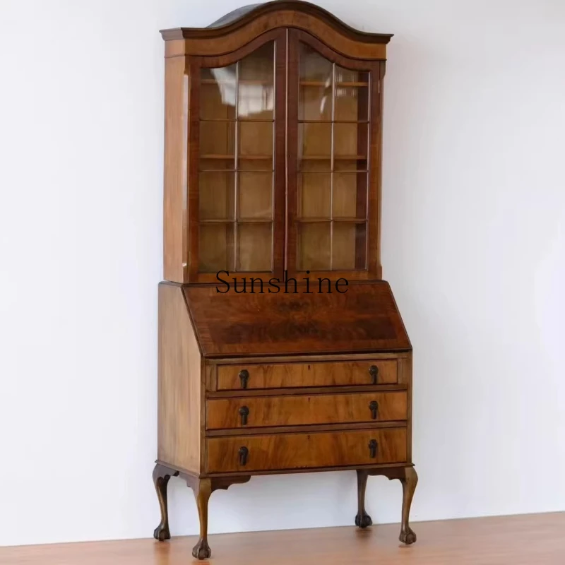 

French retro carved dining side aisle storage display cabinet flip desk decoration