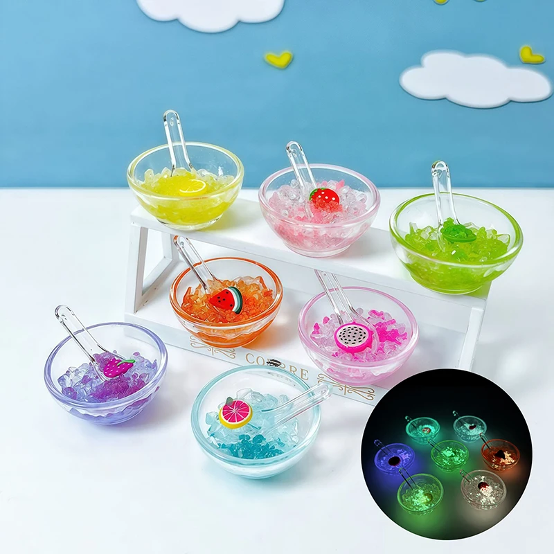 1PC Simulation Fine Sparkling Luminous Fruit Fishing Bowl Dollhouse Miniature Kitchen Food Accessories DIY Decoration Toys