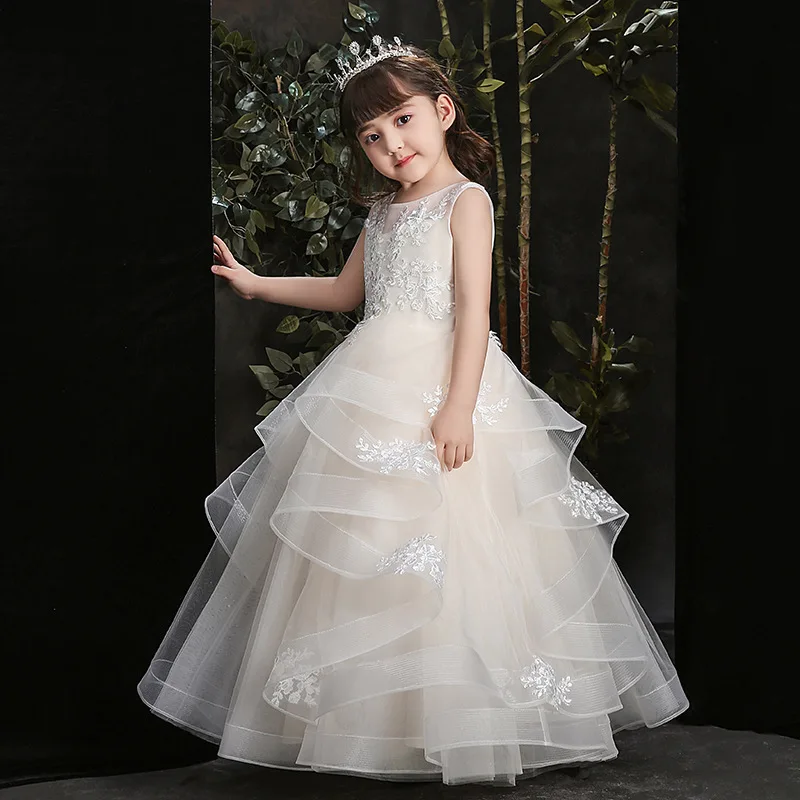 Vestido de aniversário longo de lantejoulas infantil, menina flor branca, vestido de baile de casamento, vestido princesa menina, vestidos infantis, bebê, laço