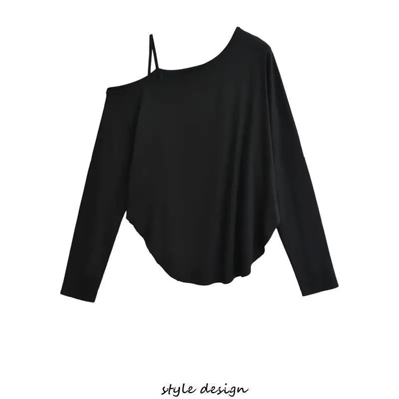 Lazy Style Loose Simplicity Long Sleeve Solid T Shirts Women Clothing Irregular Street Casual Tops Fashion Trend Spring Autumn