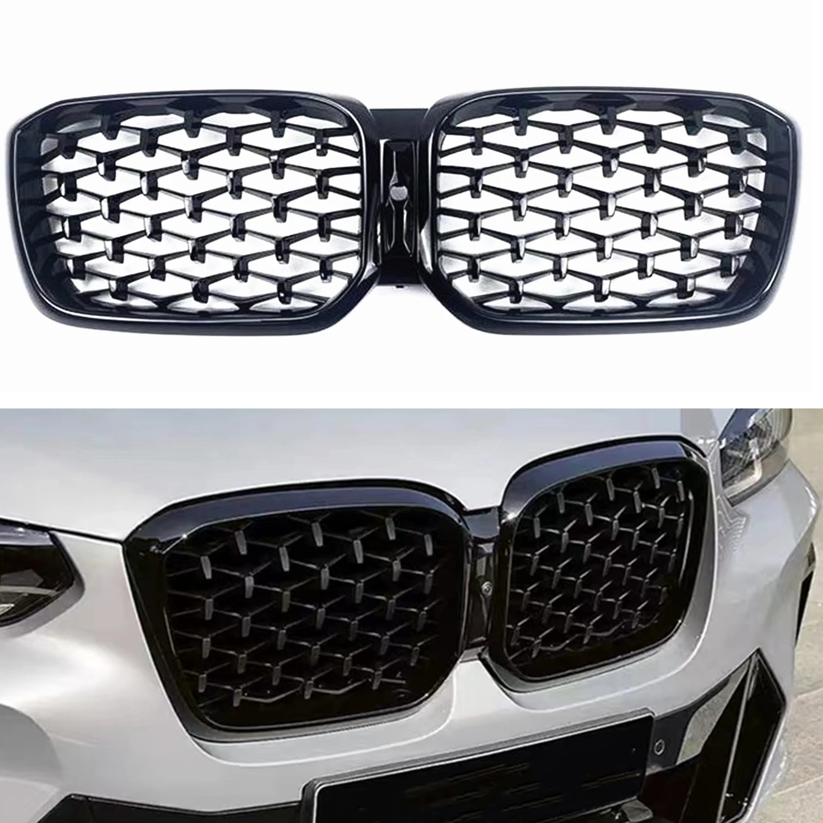 Car Front Grille Upper Hood Mesh Grid w/ Camera Hole For BMW X3 X4 G01 G02 2022 Advance Version