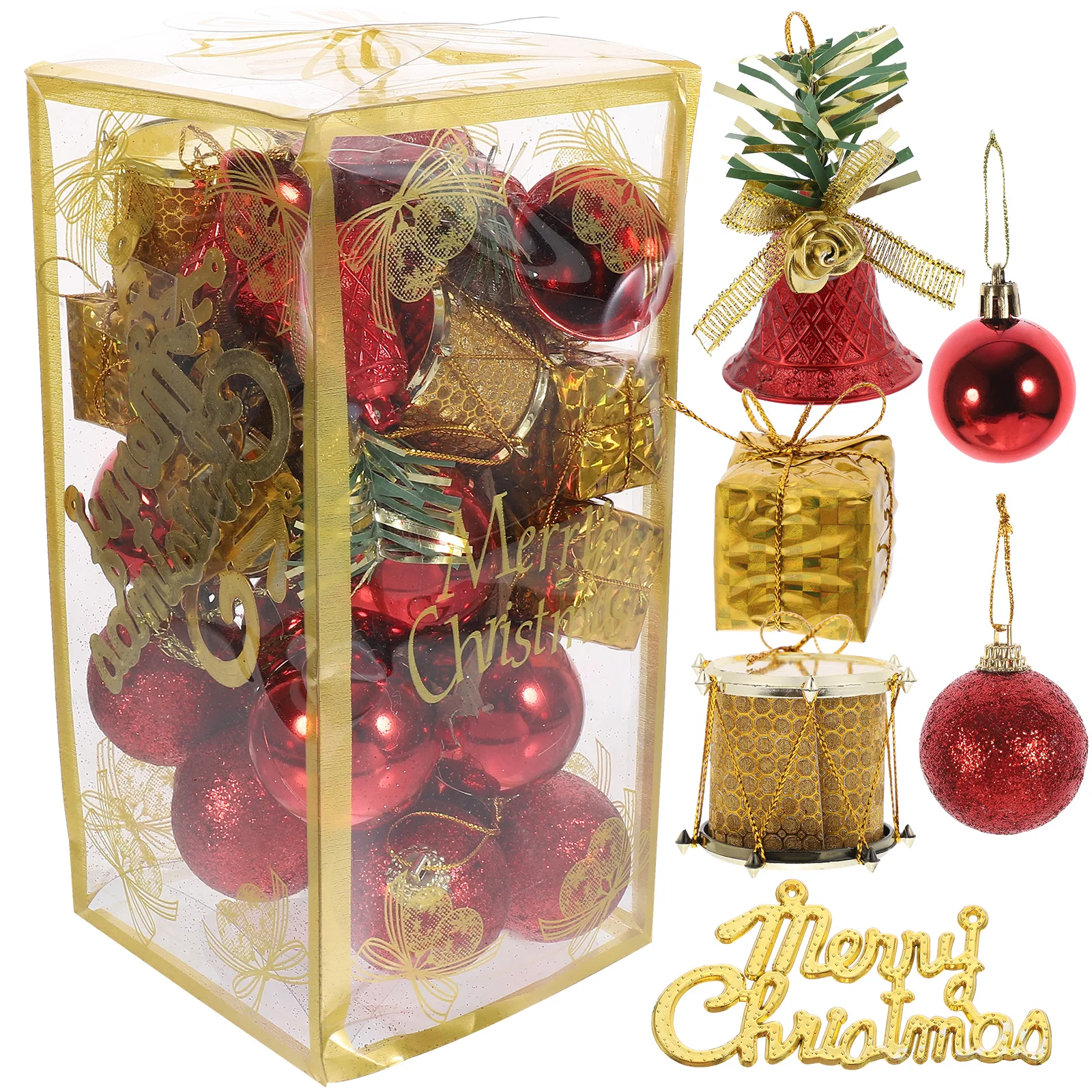 

32 Pieces Christmas Tree naments Set Gold Red Drum Shaped Decorative Balls Hanging Pendant Xmas Accessories Family Decor