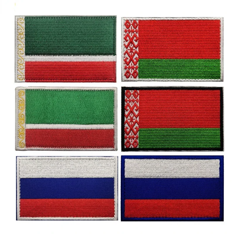 Russia Flag Hook & Loop Patch Custom Chechnya Belarus Embroidery Morale Badges for Military Outdoor Tactics Backpack Helmet