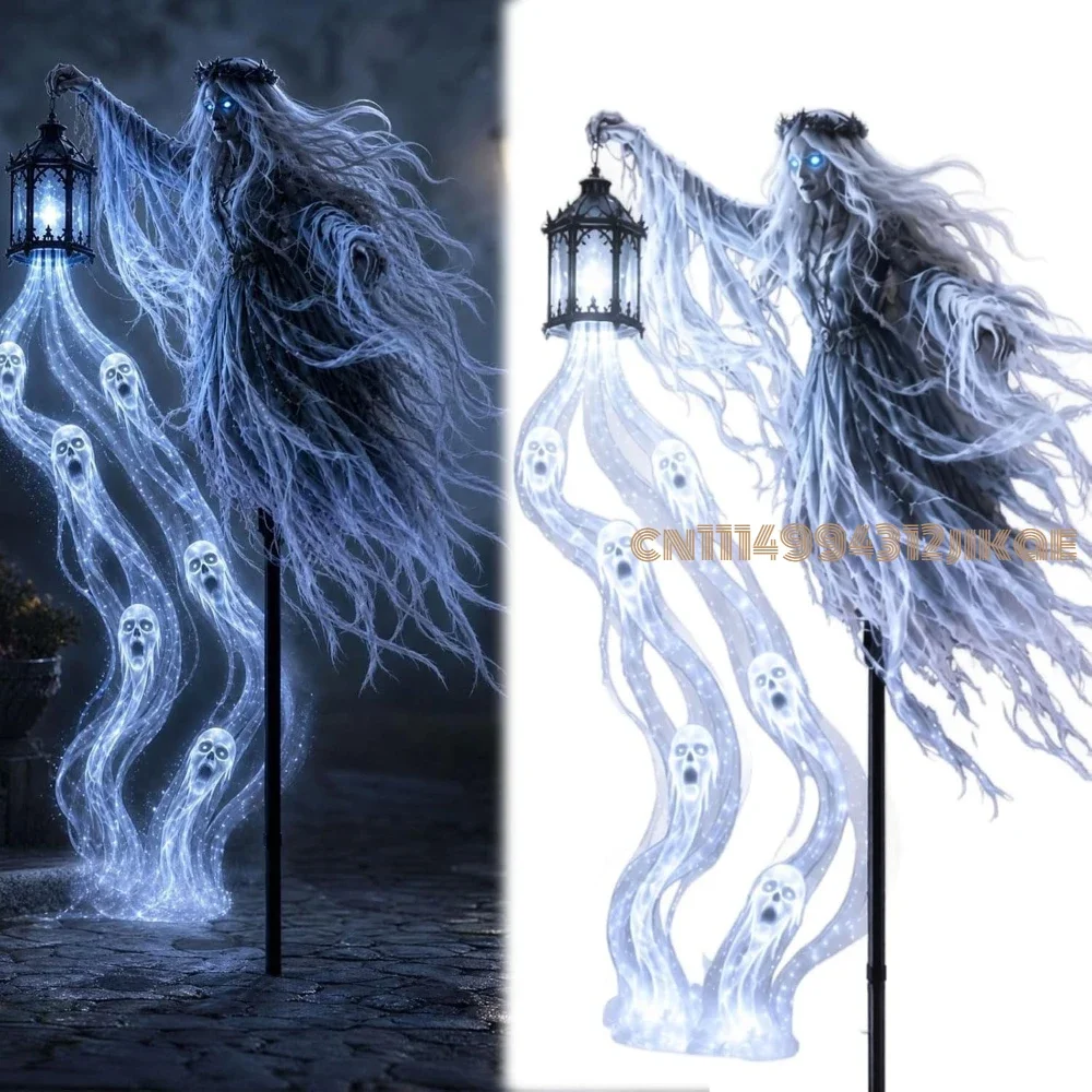Halloween Soul Harvester Animated Solar Powered Garden Light,Halloween Ghost Yard Light, Solar Witch and Glowing Soul Stake