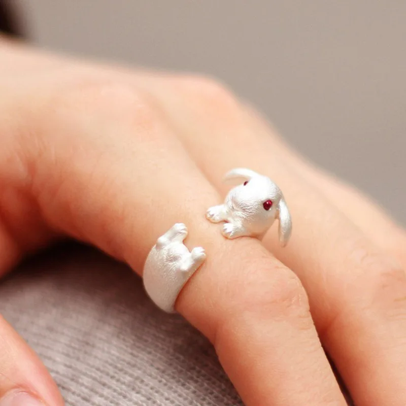 3d niedlichen Kaninchen ring Frauen Cartoon Kawaii Tier offenen Ring Mädchen lässig Party Schmuck