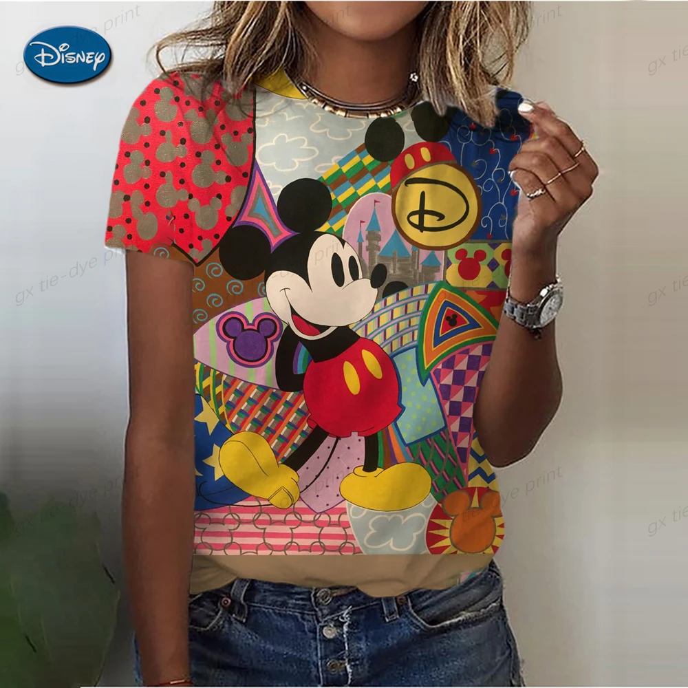 Camiseta de moda de Mickey Minnie Mouse Disney, ropa de mujer, Tops de manga corta de verano, camisetas informales Kawaii, ropa