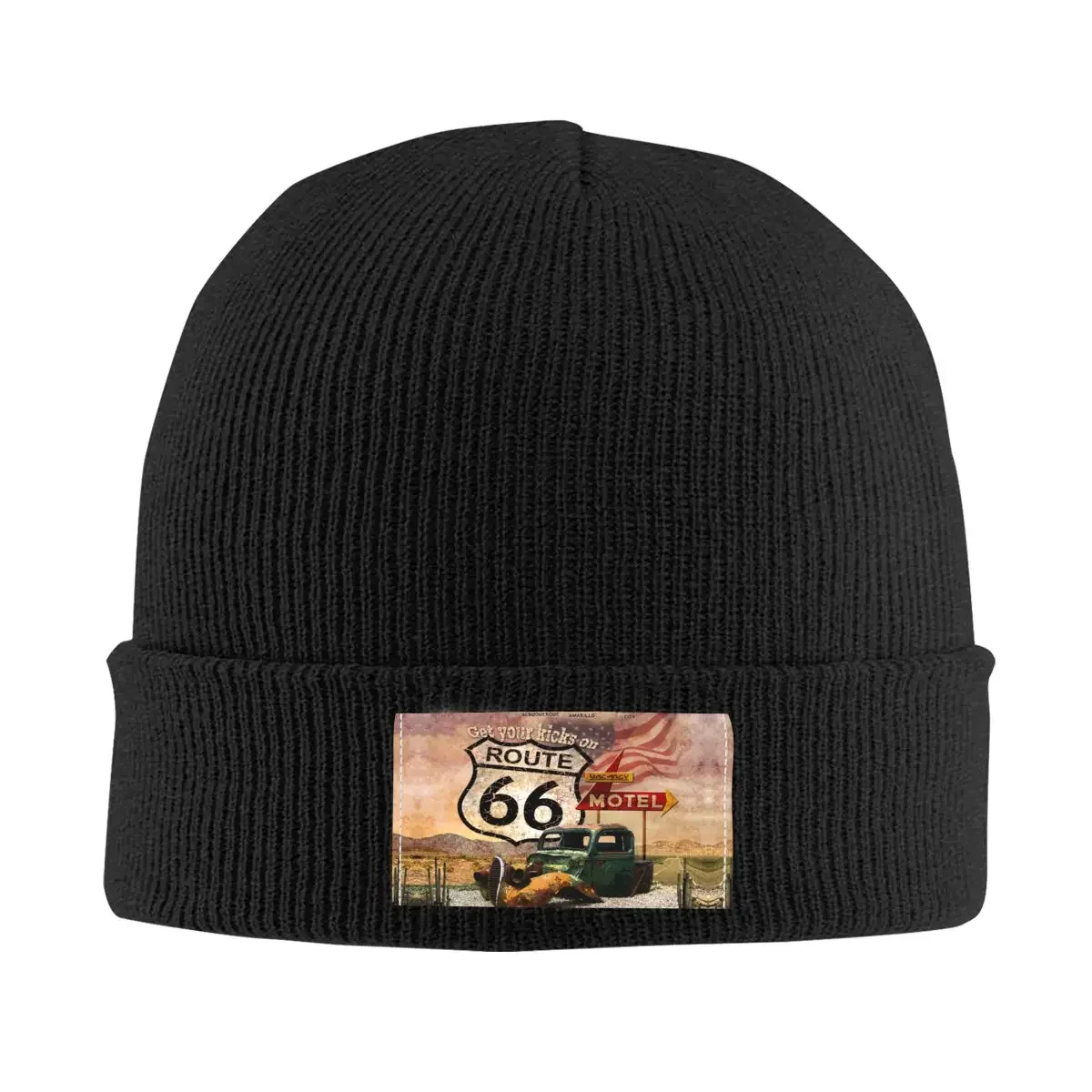 Get Your Kicks On Route 66 Skullies Beanies Caps Unisex Fashion Winter Warm Knitted Hat Adult USA Highways Road Sign Bonnet Hats