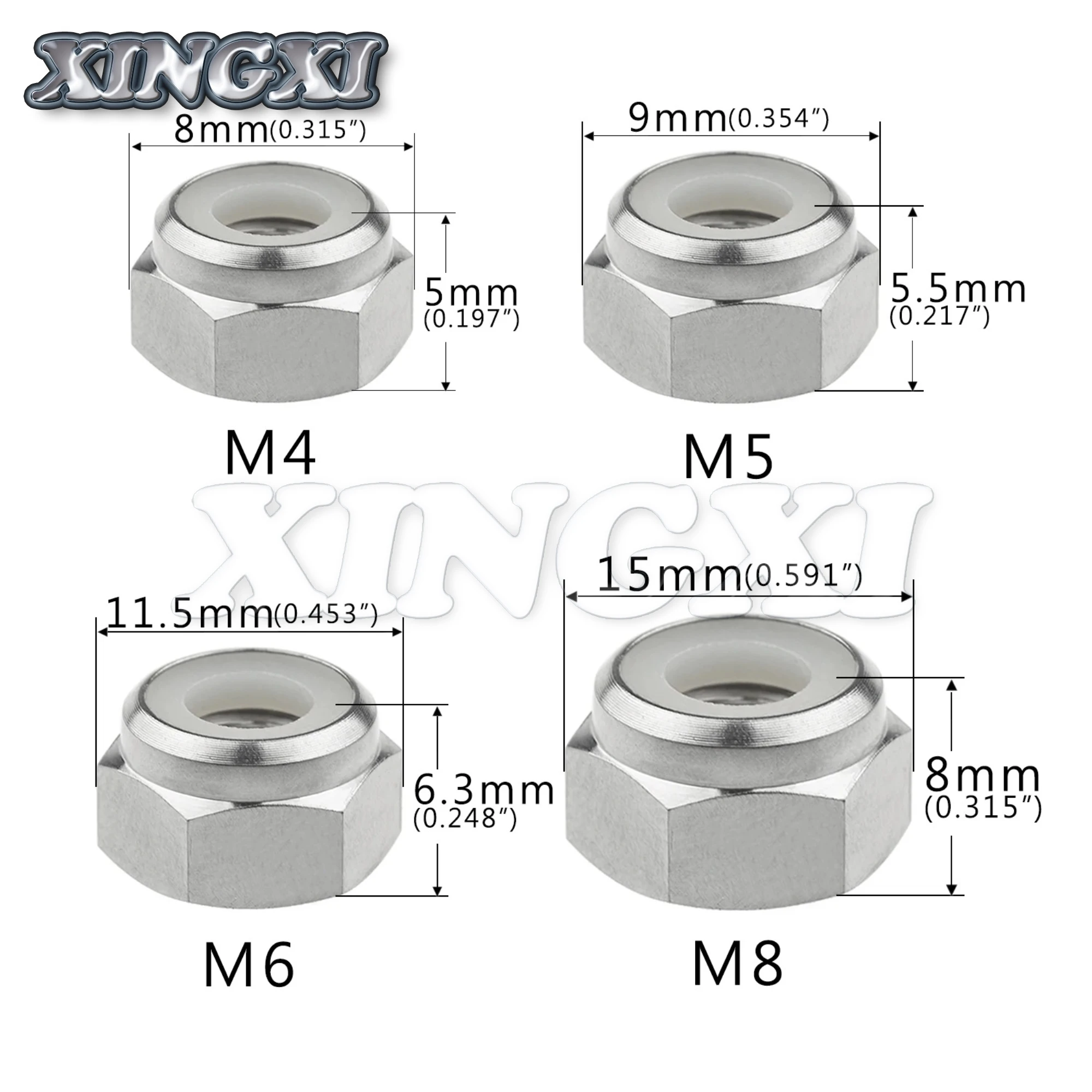 Xingxi 5pcs Titanium Nuts M4 M5 M6 M8 Hex Nylon Insert Lock Nut Self-locking Nylon lock Nut