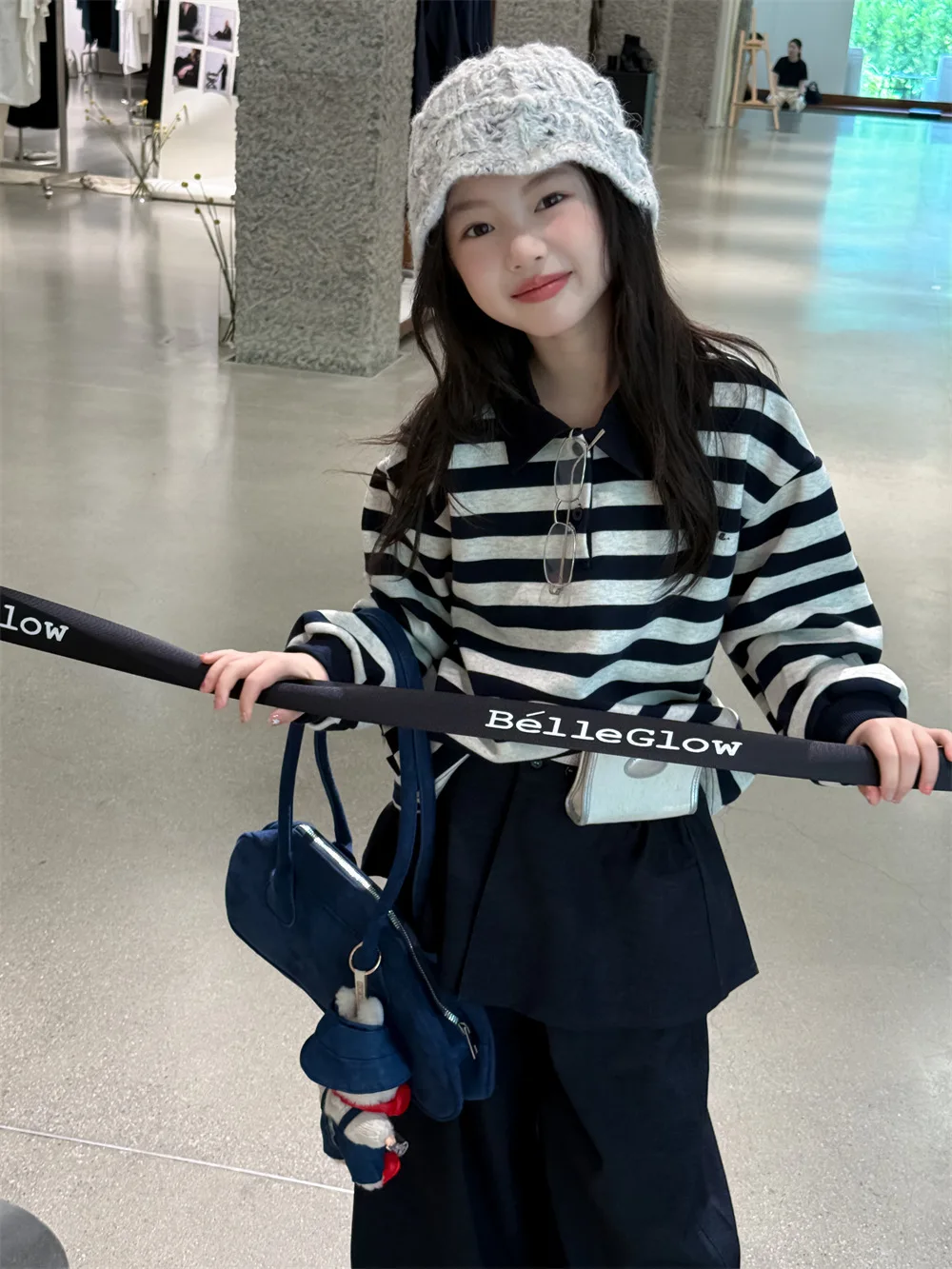 Langarm-T-Shirt für Mädchen, 2025, Herbst, Frühling, neue koreanische Mode, lässig, täglich, gestreift, Umlegekragen, Top, Kinder-Allgleiches-Kleidung – Detail 1