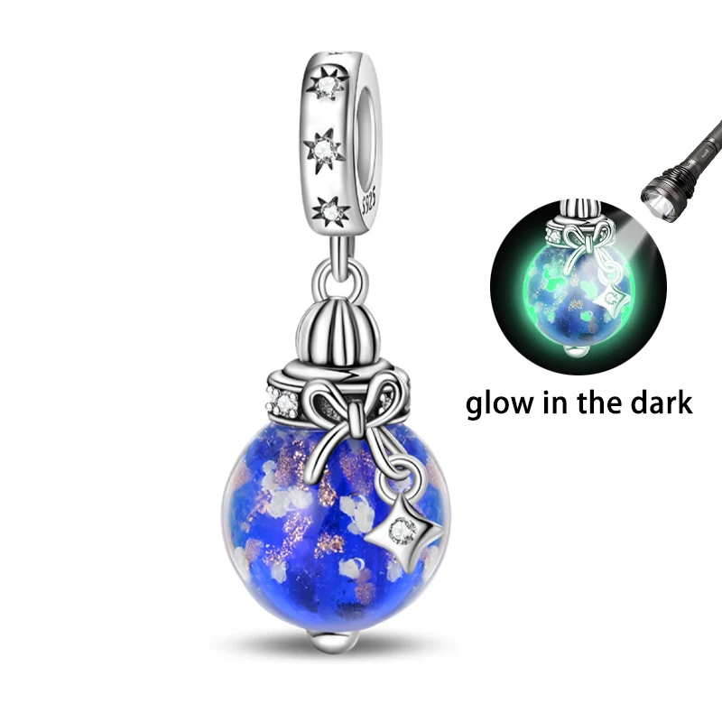 Original Charms Silver Beads Glowing Planet Pendant